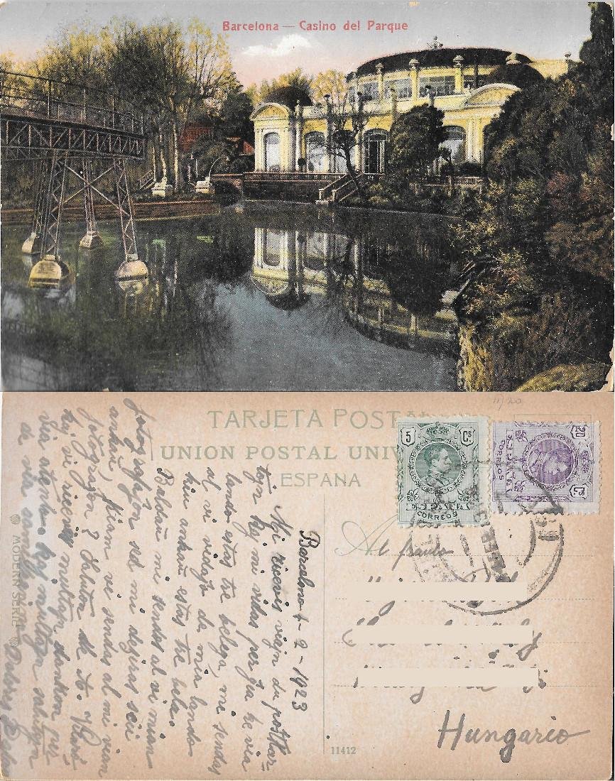 Barcelona. Casino del Parque. Viaggiata 1923