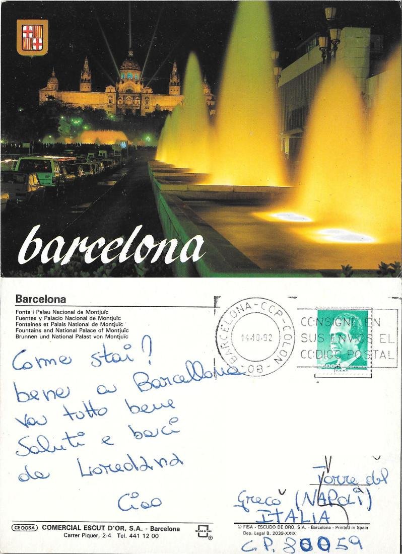 Barcelona. Fontaines et Palais National de Montjuic. Viaggiata 1992