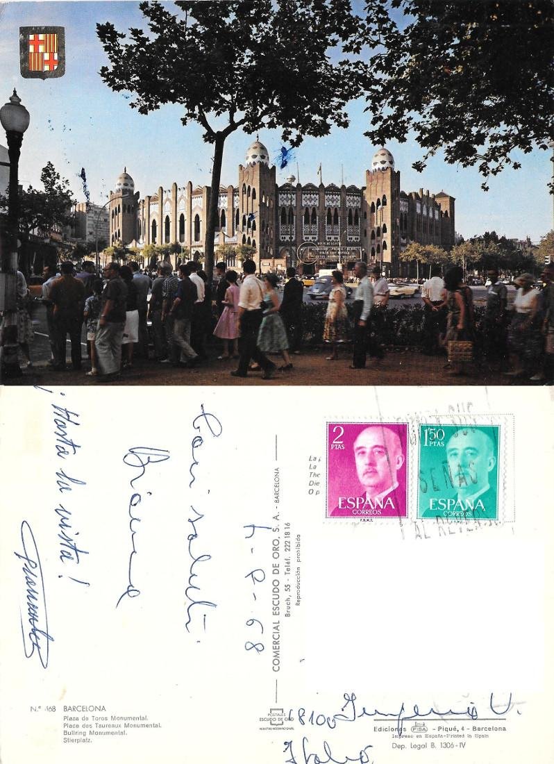 Barcelona. Plaza de Toros Monumental. Viaggiata 1968