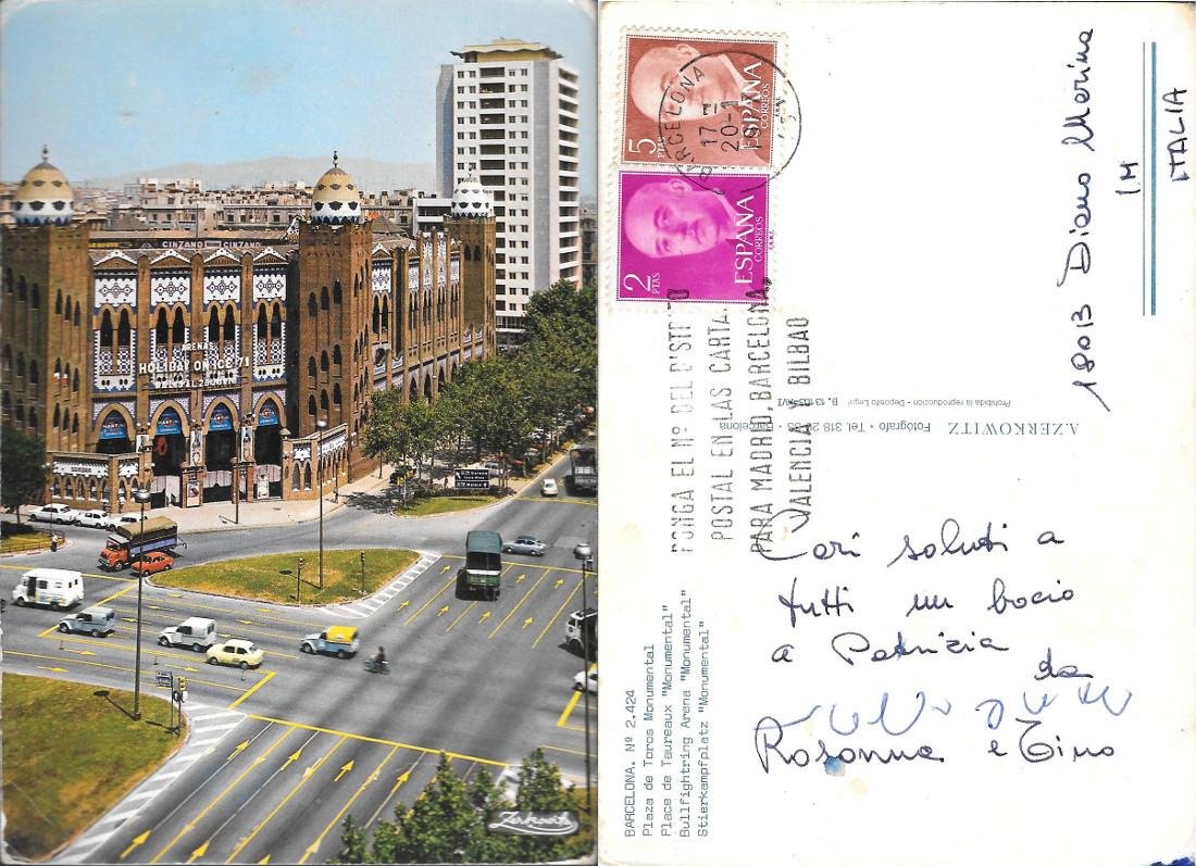 Barcelona. Plaza de Toros Monumental. Viaggiata 1977