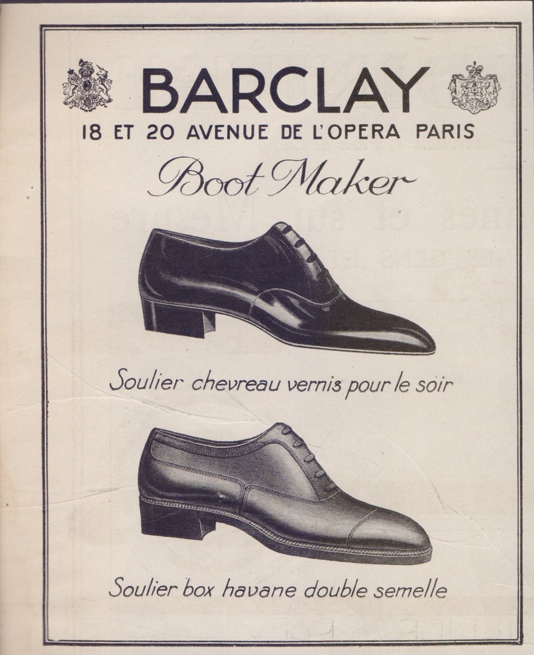 Barclay. Boot maker. Advertising 1923