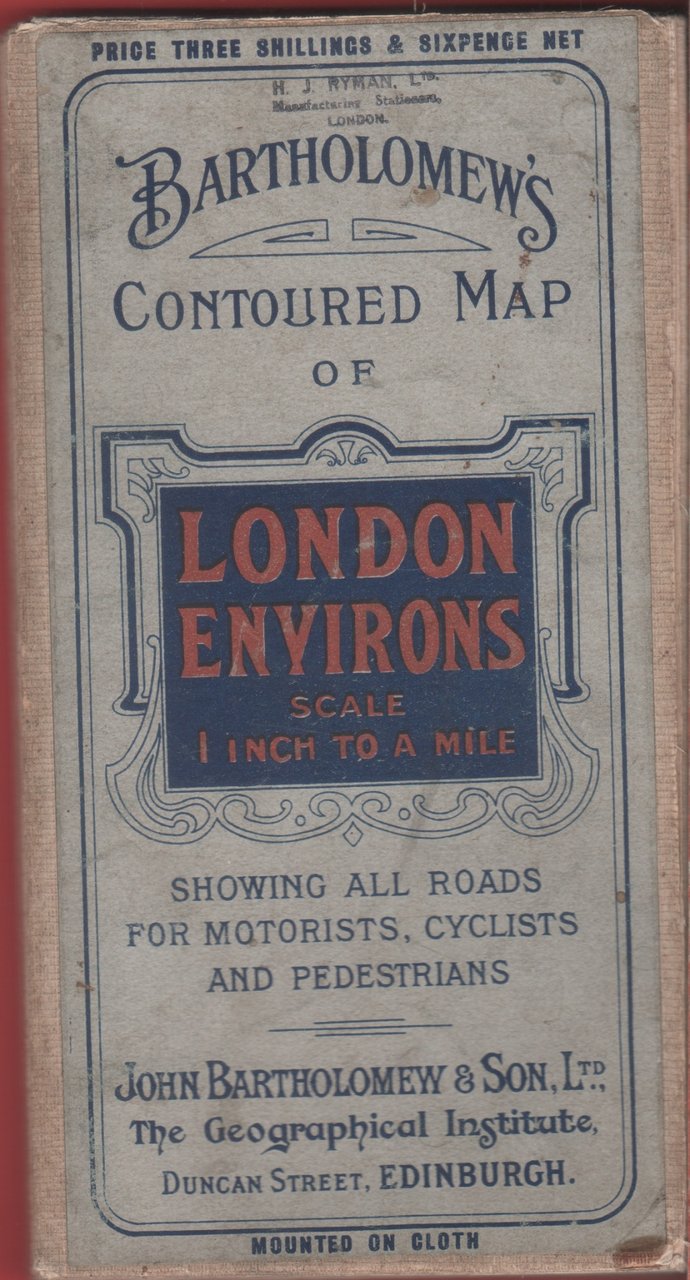 Bartholomew's contoured map of London environs. 1926