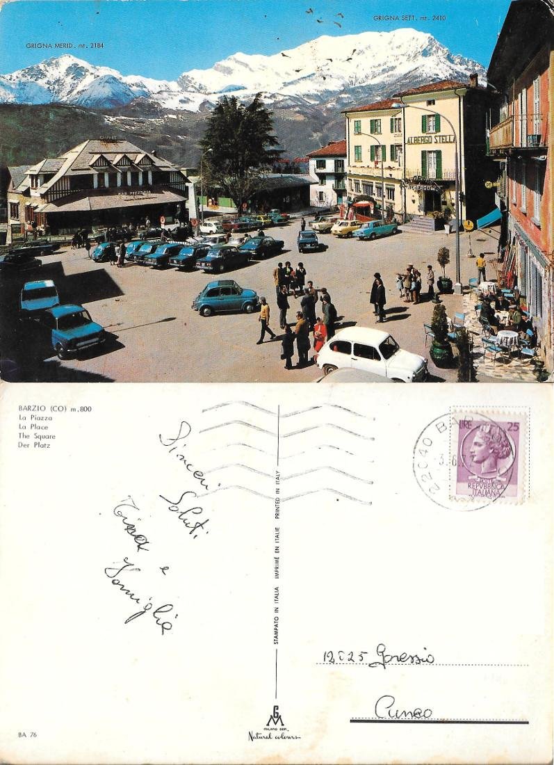 Barzio (CO). La piazza. Viaggiata 1972