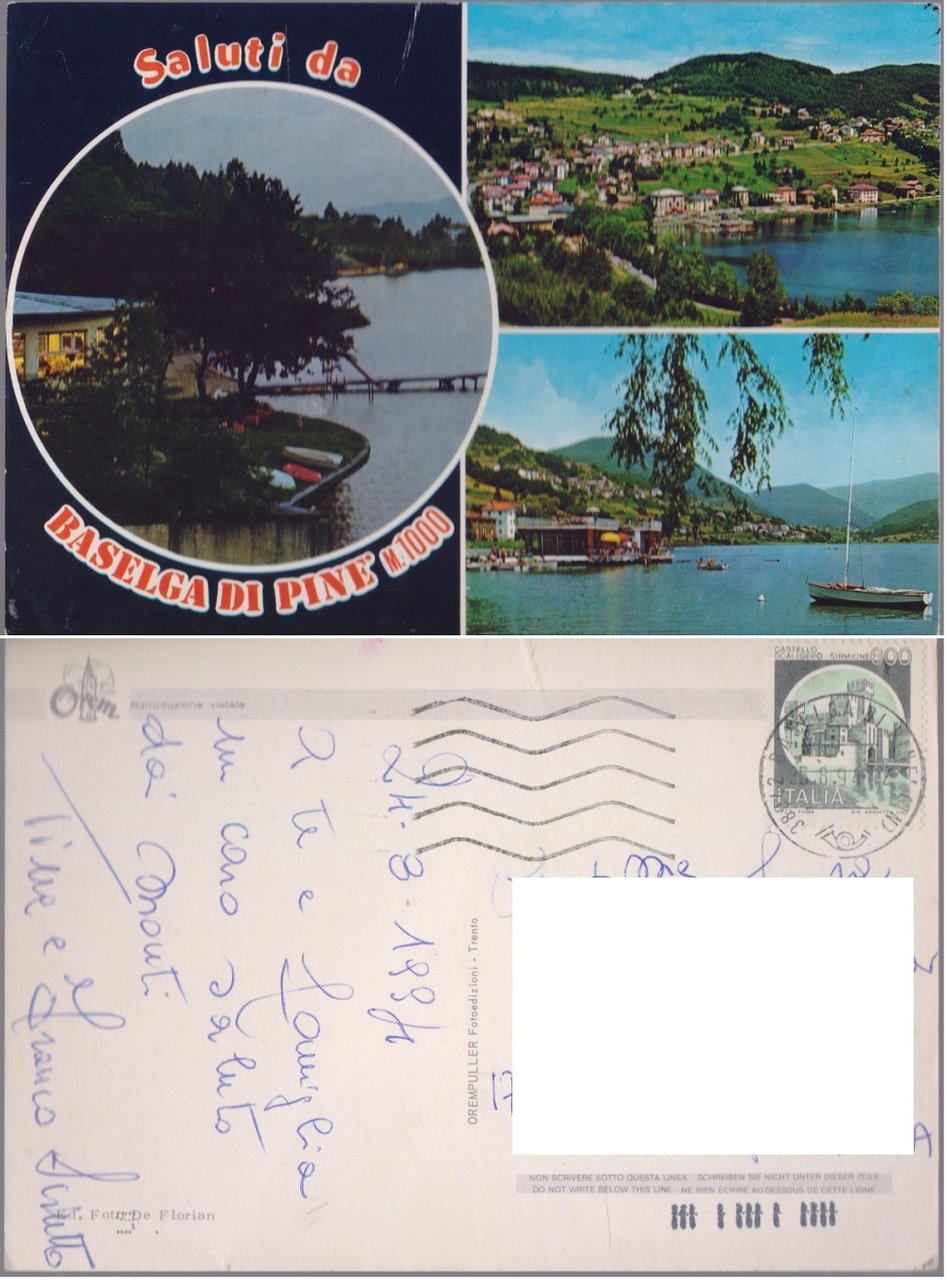 Baselga di Pinè (TN). Saluti. Viaggiata 1994