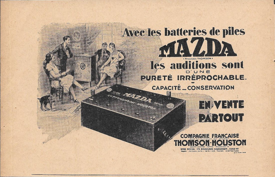 Batteries Mazda, Compagine Francaise Thomson-Houston - Advertising 1930