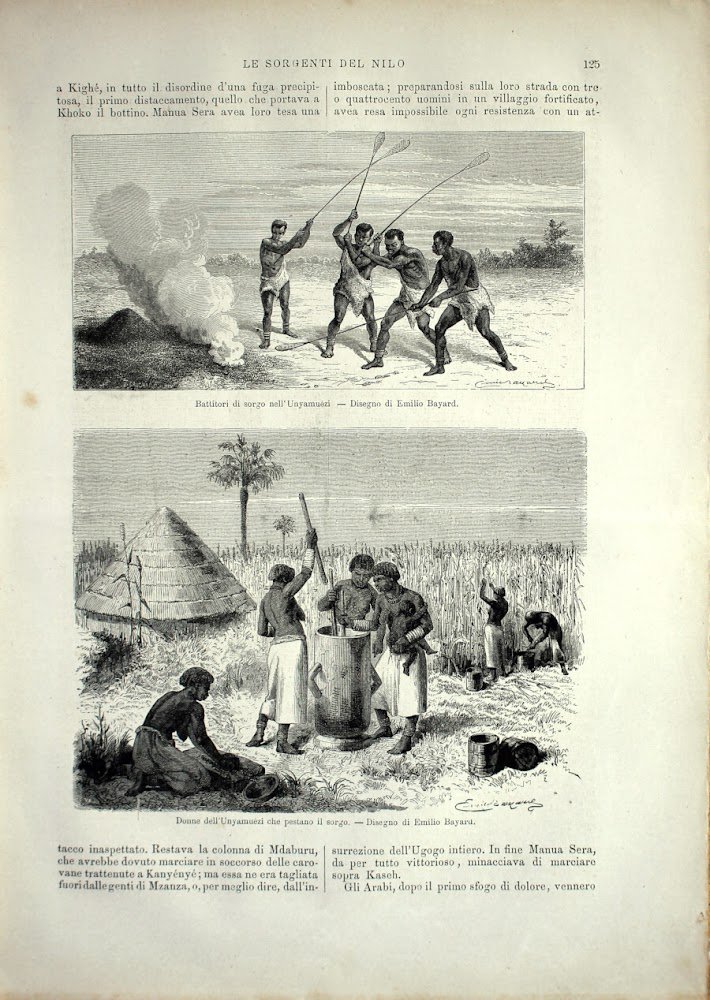 Battitori di sorgo nell'Anyamuezi; Donne dell'Anyamuezi. Stampa 1864
