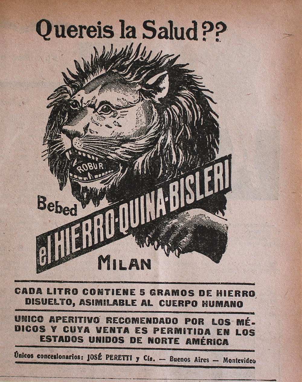 Bebed el Hierro-Quina-Bisleri - Advertising 1922