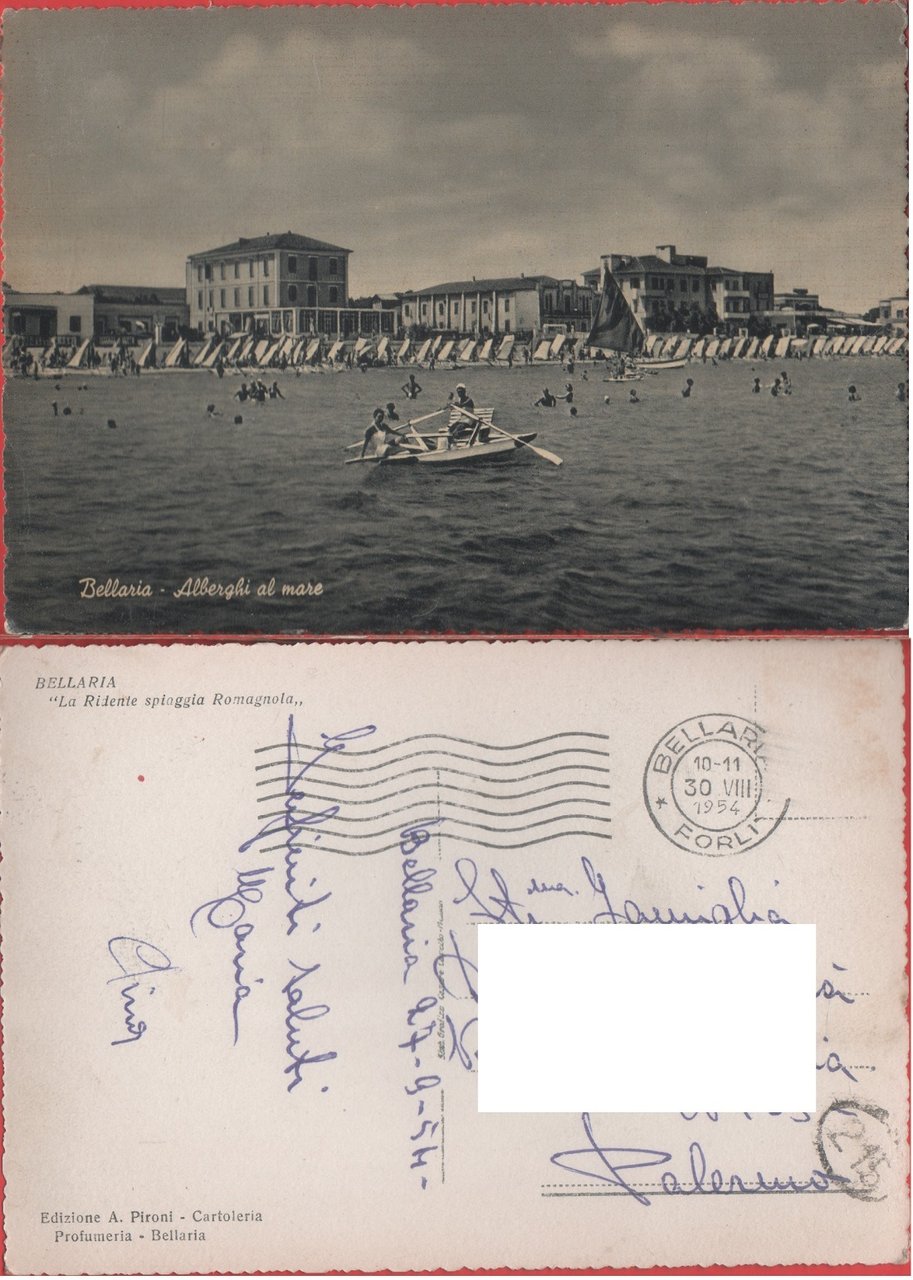 Bellaria (RN). Alberghi al mare. Viaggiata 1954