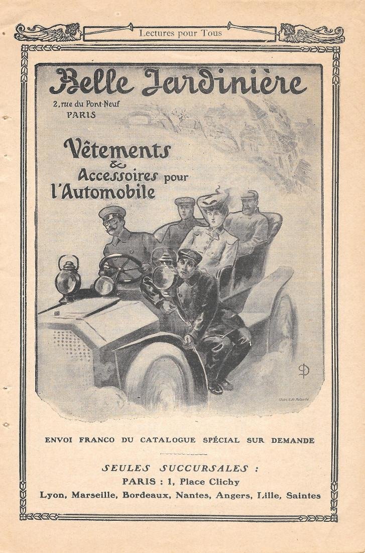 Belle Jardinière. Vetements &amp; accessoires pour l'automobile. Pubblicita 1906