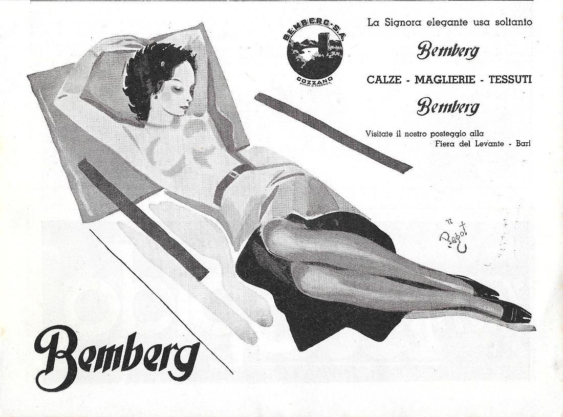 Bemberg. Calze, maglierie, tessuti. Advertising 1936