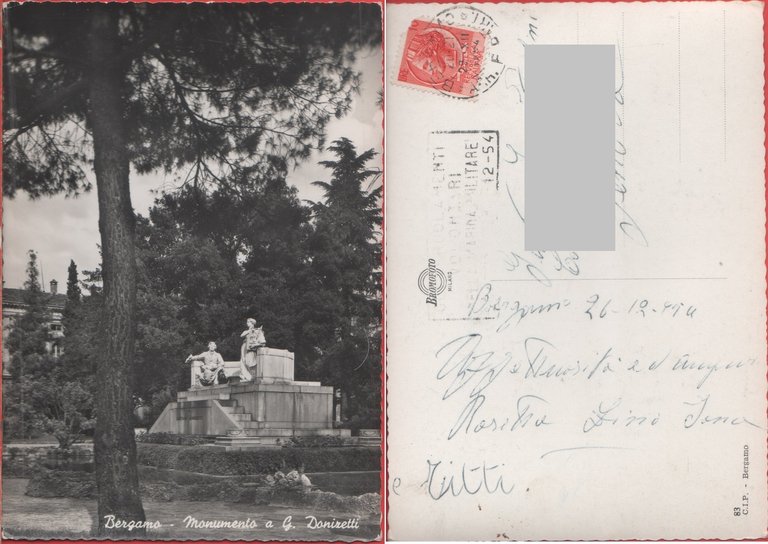 Bergamo. Monumento a G. Donizetti. Viaggiata 1954