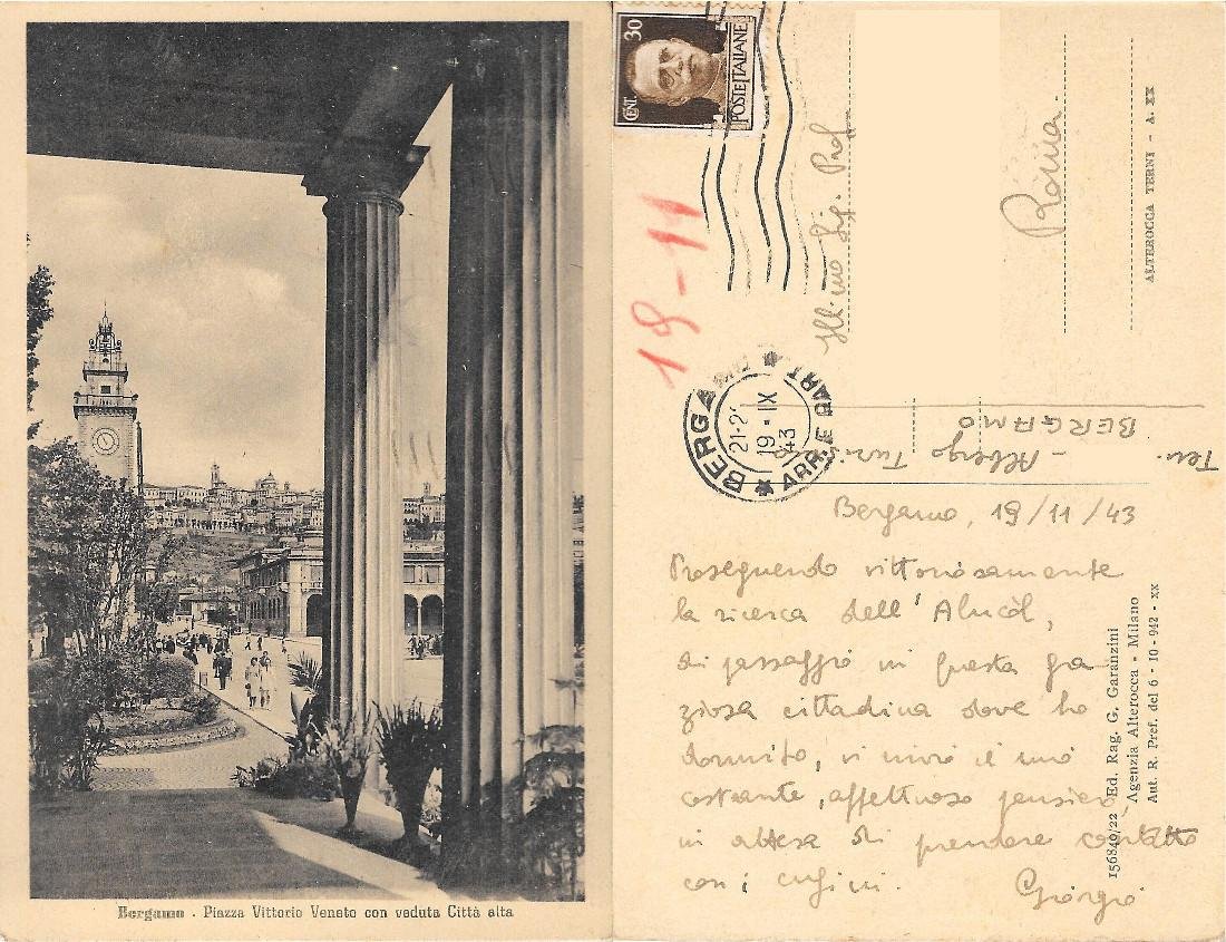 Bergamo. Piazza V. Veneto con veduta Città alta. Alterocca. Viaggiata … | Immagine principale