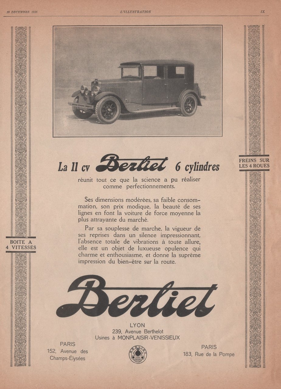 Berliet. La 11 cv 6 cylindres. Advertising 1926
