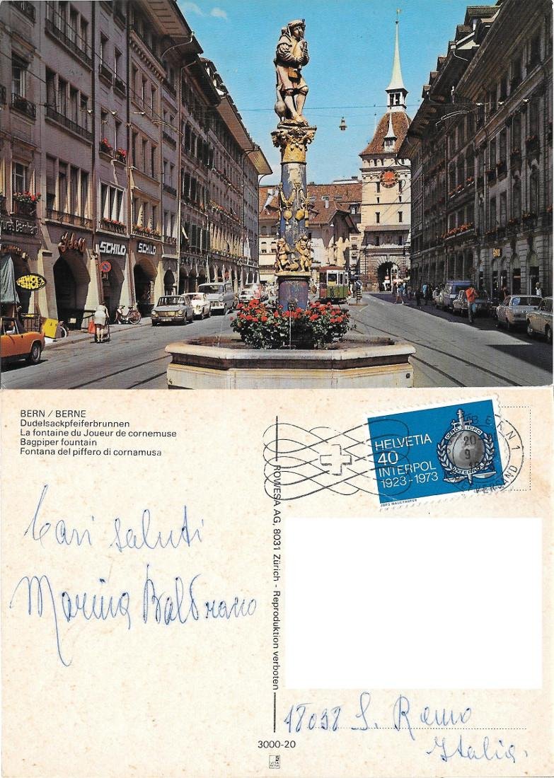 Bern/Berna. La fontaine du Jouer de cornamuse. Viaggiata 1978