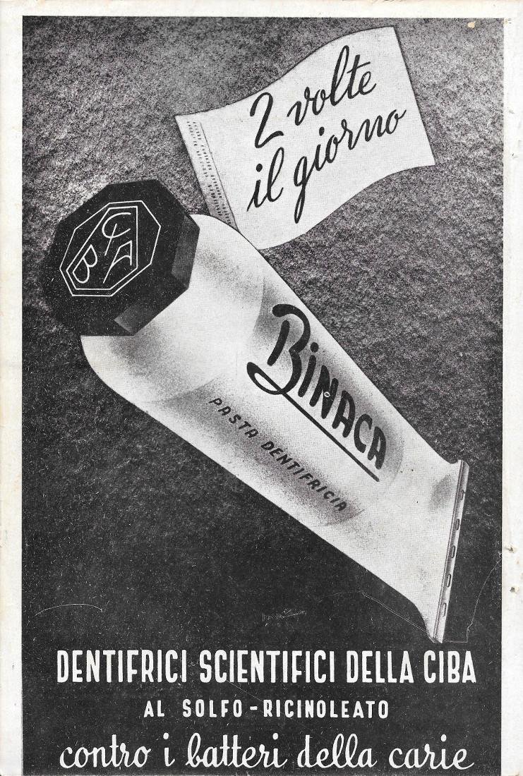 Binaca. Dentifrici scntifici della Ciba. Advertising 1949