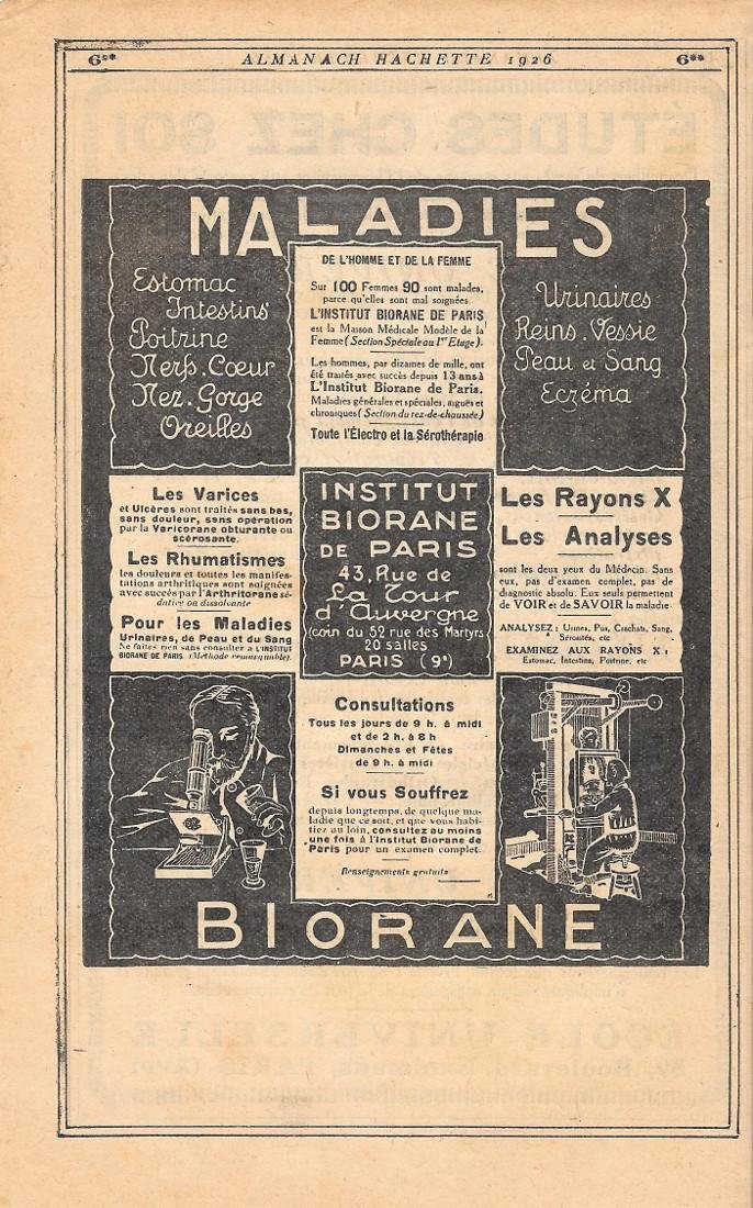 Biorane. Maladies estomac, intestins, poitrine, urinaires.... Advertising 1926
