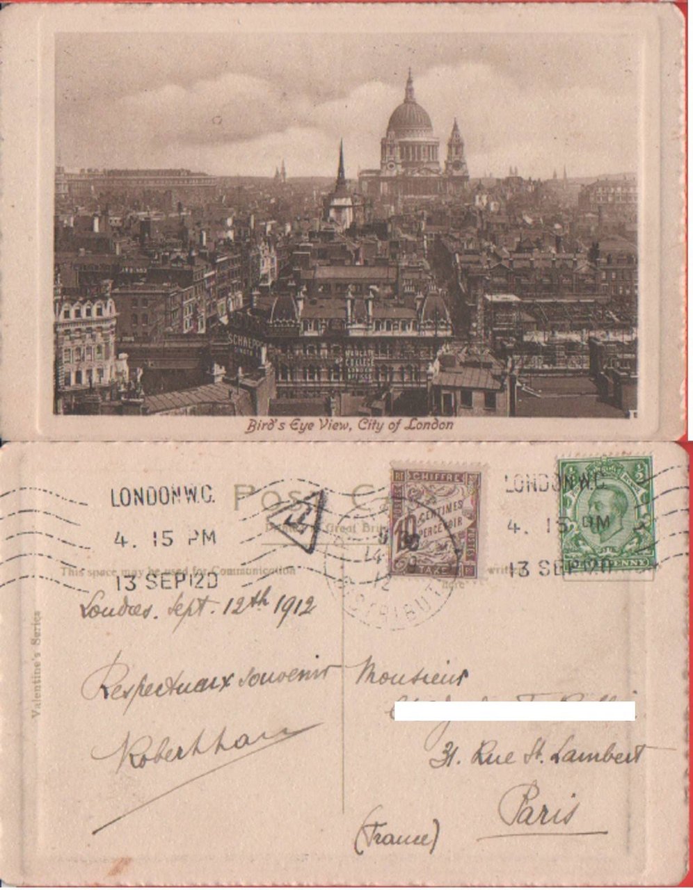 Bird's eye view, City of London. Viaggiata 1912