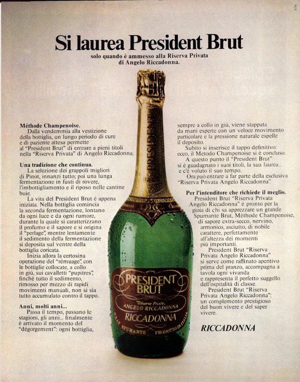 Birra Slugen Dry/President Brut Riccadonna. Advertising 1974