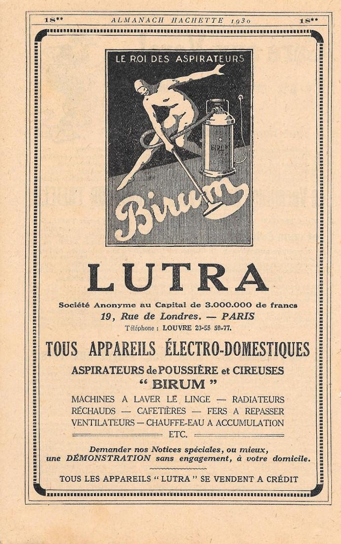 Birun le roi des aspirateurs. Soc. Lutra. Pubblicita 1930