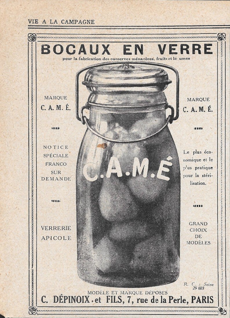 Bocaux en verre Camé - Advertising 1924