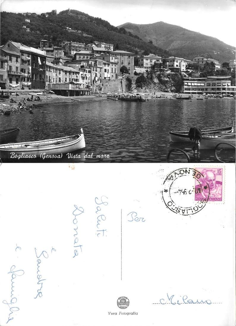 Bogliasco (GE). Vista dal mare. Viaggiata 1964