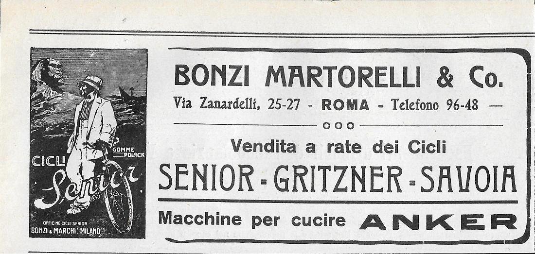 Bonzi Martorelli &amp; Co. Vendita cicli Senior, Gritzner, Savoia. Advertising …