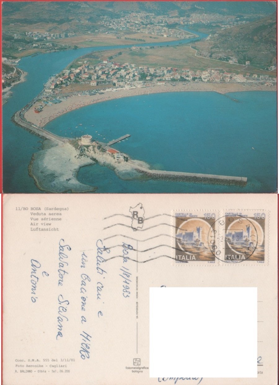 Bosa (NU). Veduta aerea. Viaggiata 1983