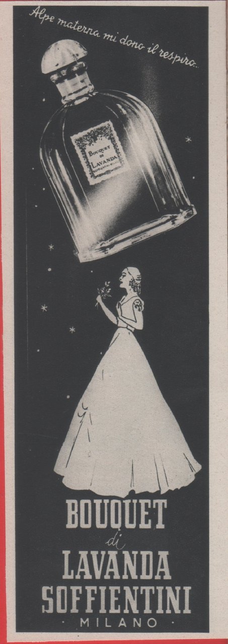 Bouquet di lavanda Soffientini. Milano. Advertising 1938