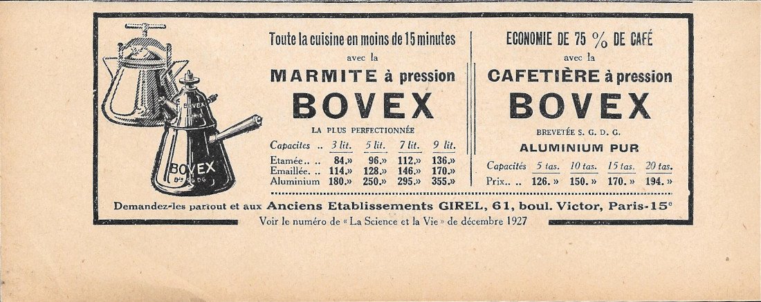 Bovex marmite et cafetiere a pression - Advertising 1928