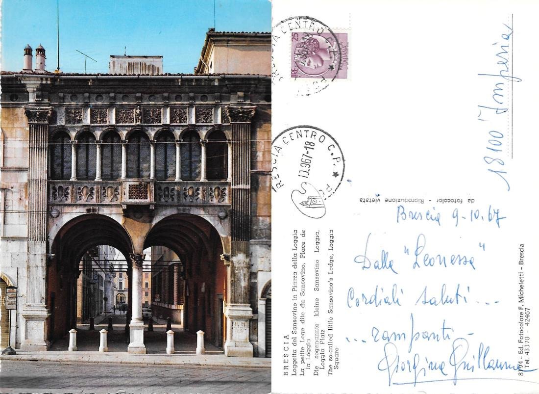 Brescia. Loggetta del Sansovino in p.zza della Loggia. Viaggiata 1967