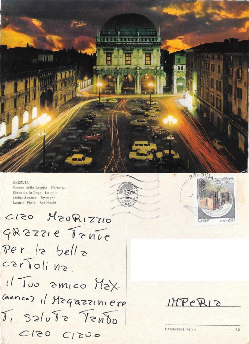 Brescia. Palazzo della loggia. Notturno. Viaggiata