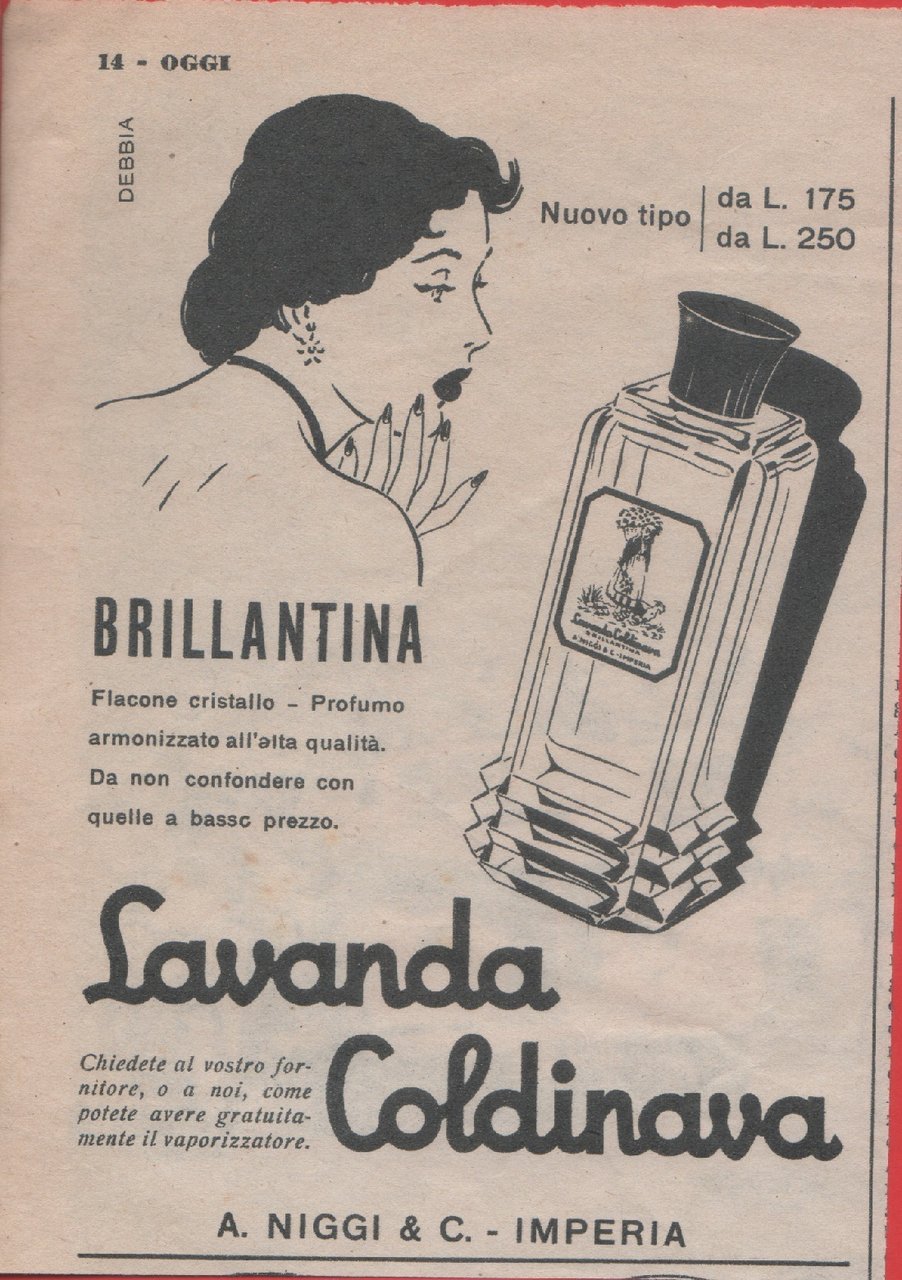 Brillantina Lavanda Coldinava. Advertising 1952