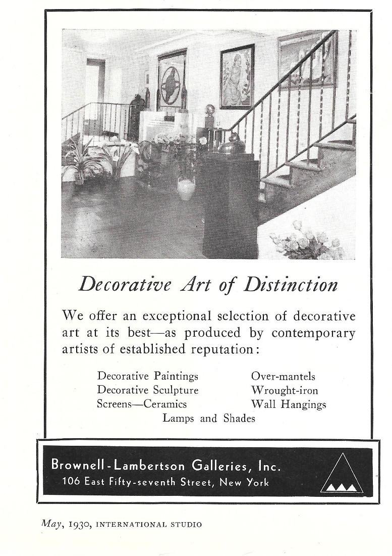 Brownell-Lamberton Galleries, New York. Pubblicita 1930
