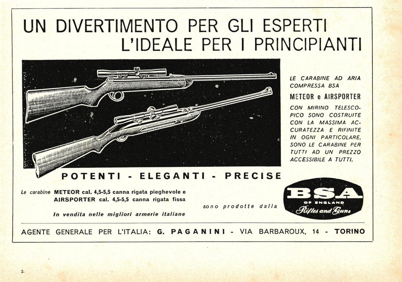 BSA carabine ad aria compressa. Advertising 1965