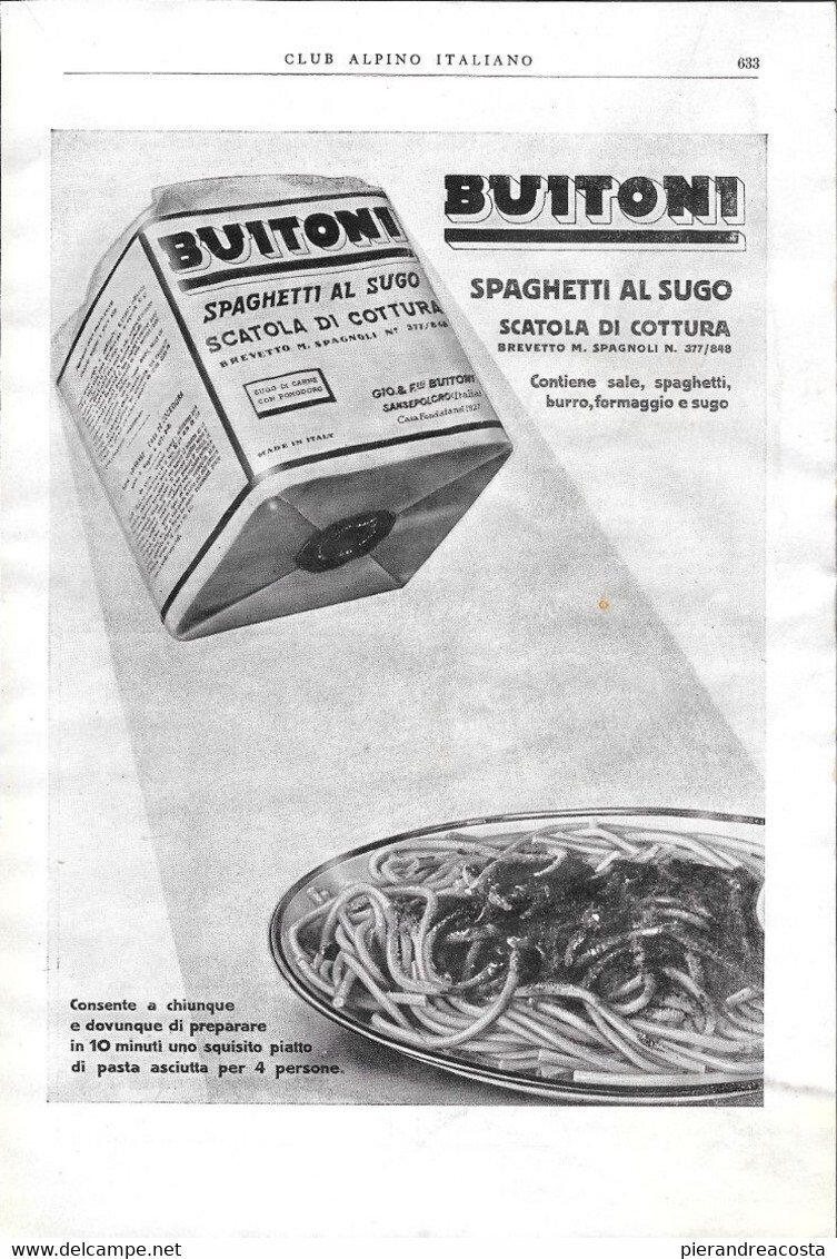 Buitoni. Spaghetti al sugo. Scatola di cottura. Advertising 1930