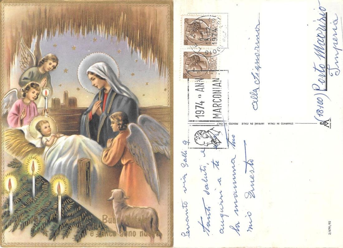 Buon Natale e Felice anno nuovo. Natività. viaggiata 1974