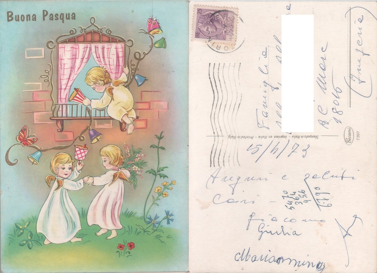 Buona Pasqua. Angioletti. Viaggiata 1973