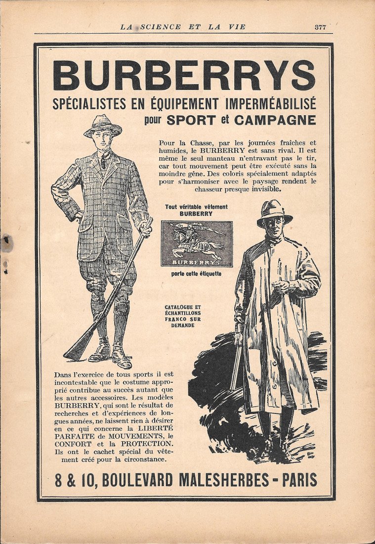 Burberrrys. Specialistes en equipement impermeabilise - Advertising 1920