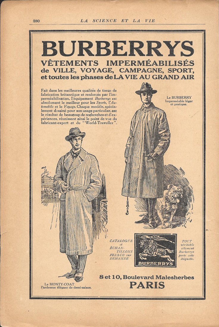 Burberrrys. Vetements impermeabilises - Advertising 1920