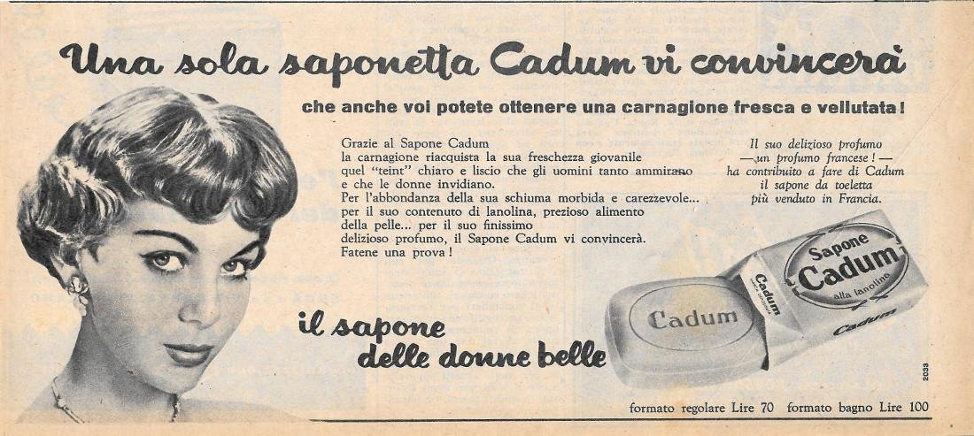 Cadum, il sapone delle donne belle. Advertising 1956
