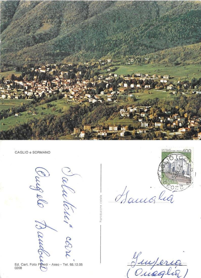 Caglio e Sormano (CO). Viaggiata 1984