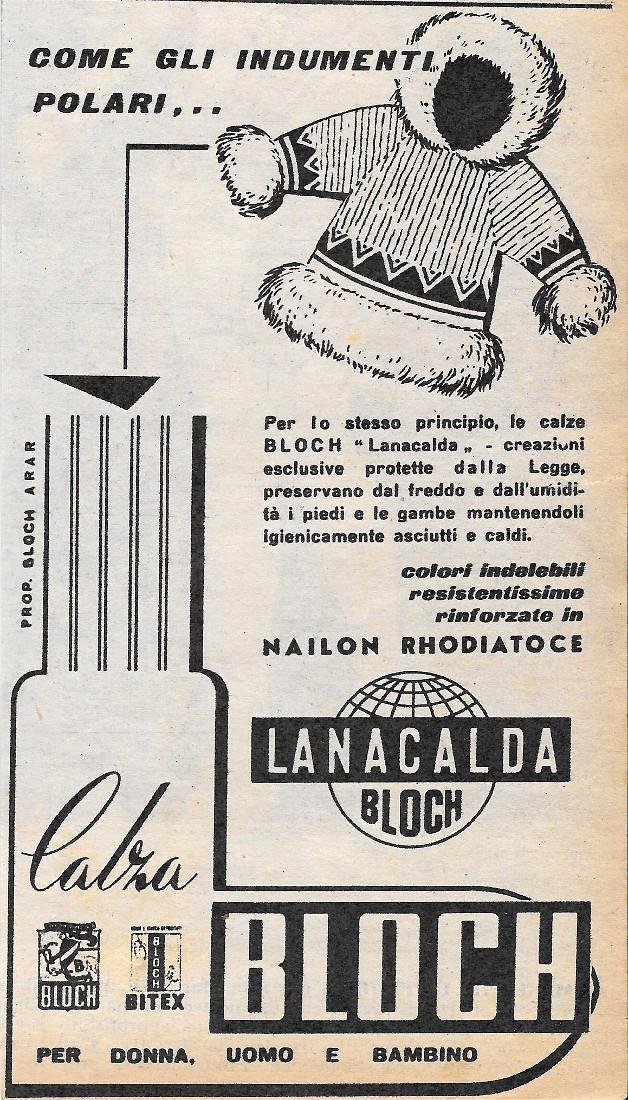 Calze Lanacalda Bloch. Advertising 1956