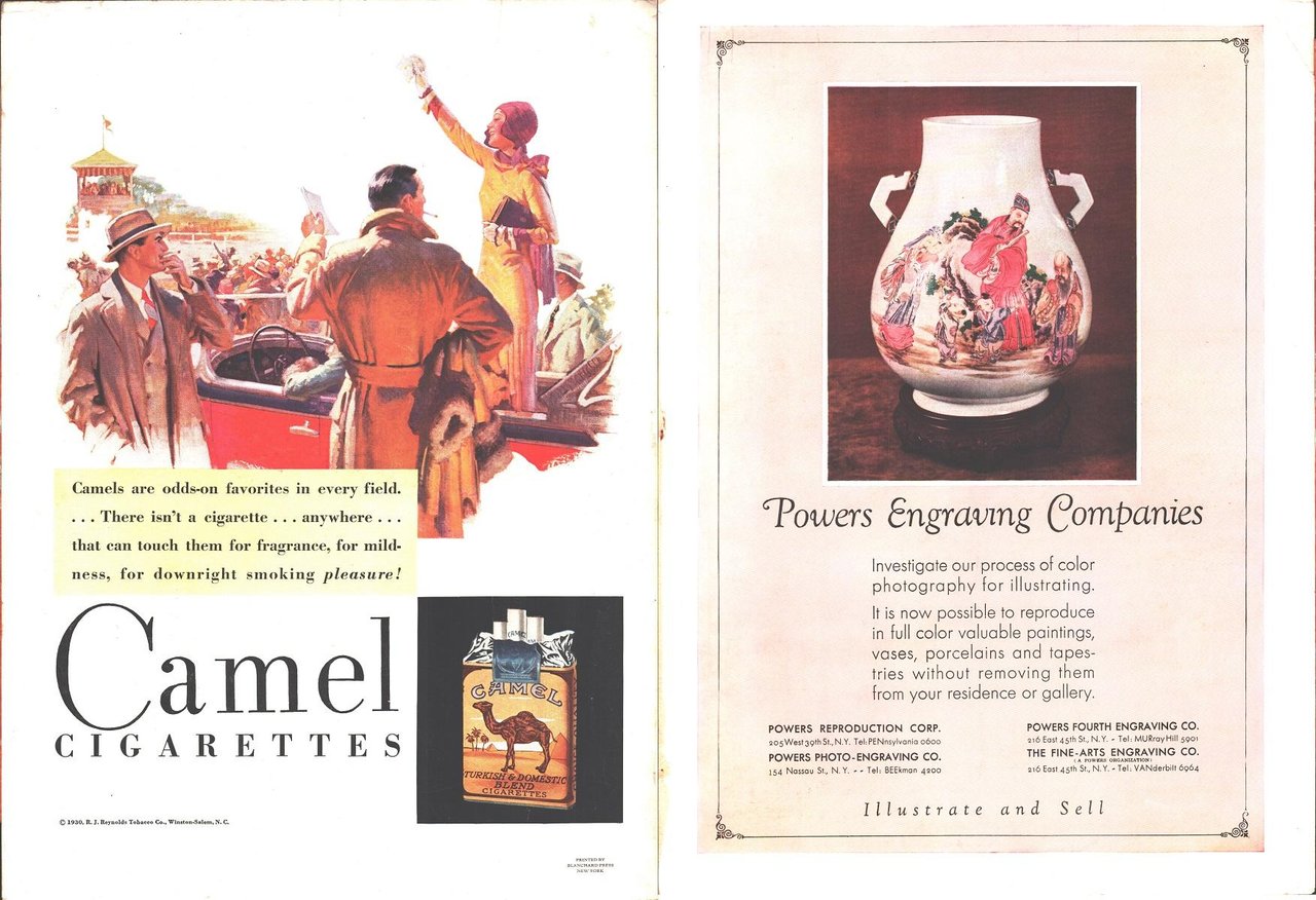 Camel / Powers Engraving Companies. Pubblicità 1930 fronte/retro