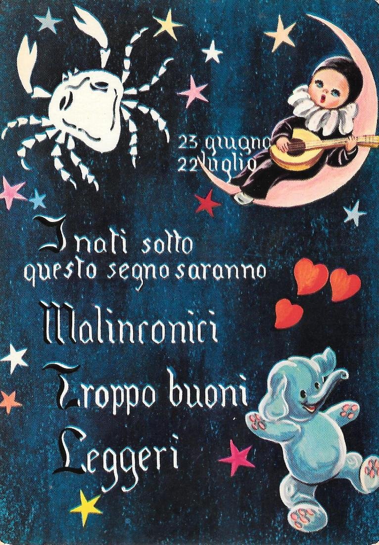 Cancro. Cartolina segno zodiacale sfondo blu. Edizioni Cecami. Non viaggiata