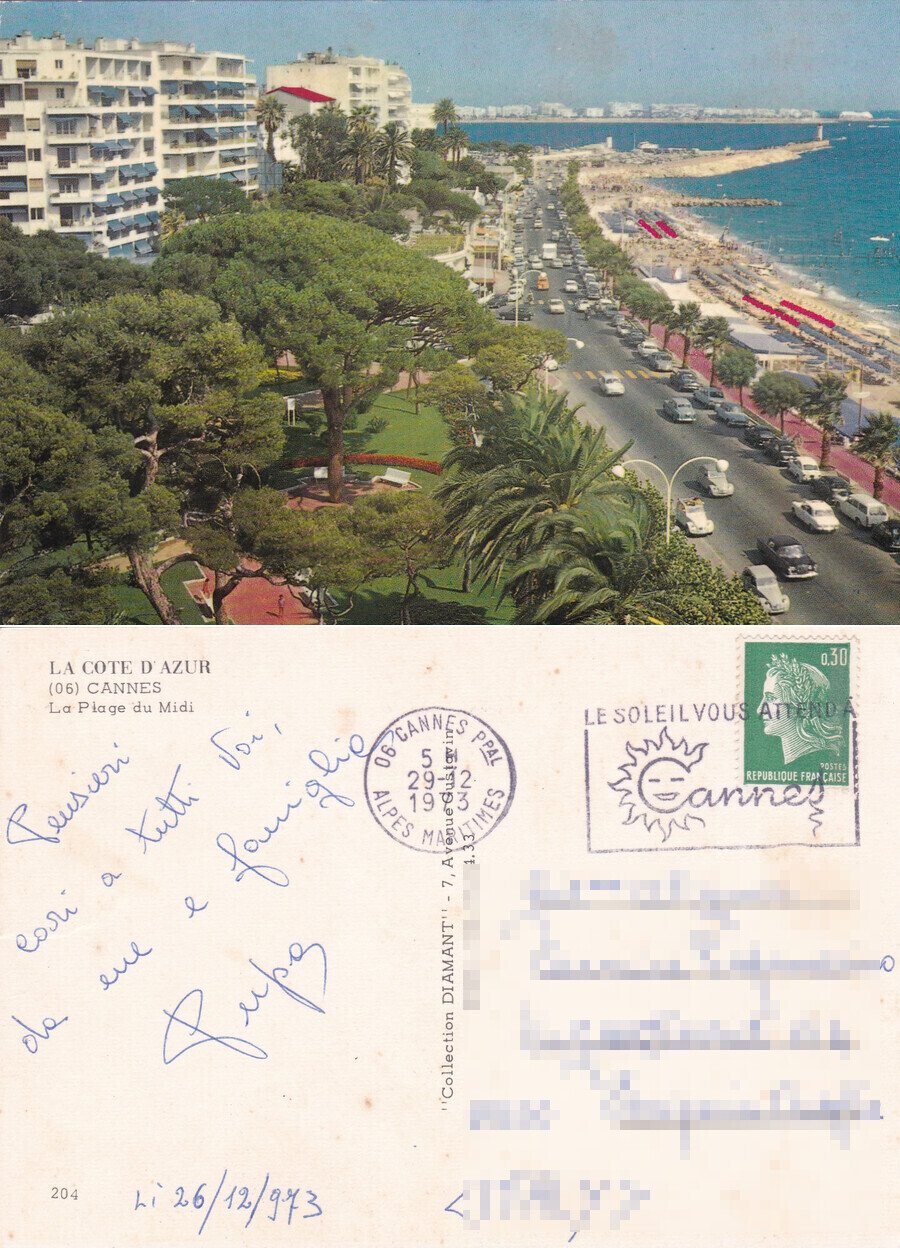 Cannes. La Plage du Midi. Viaggiata 1973