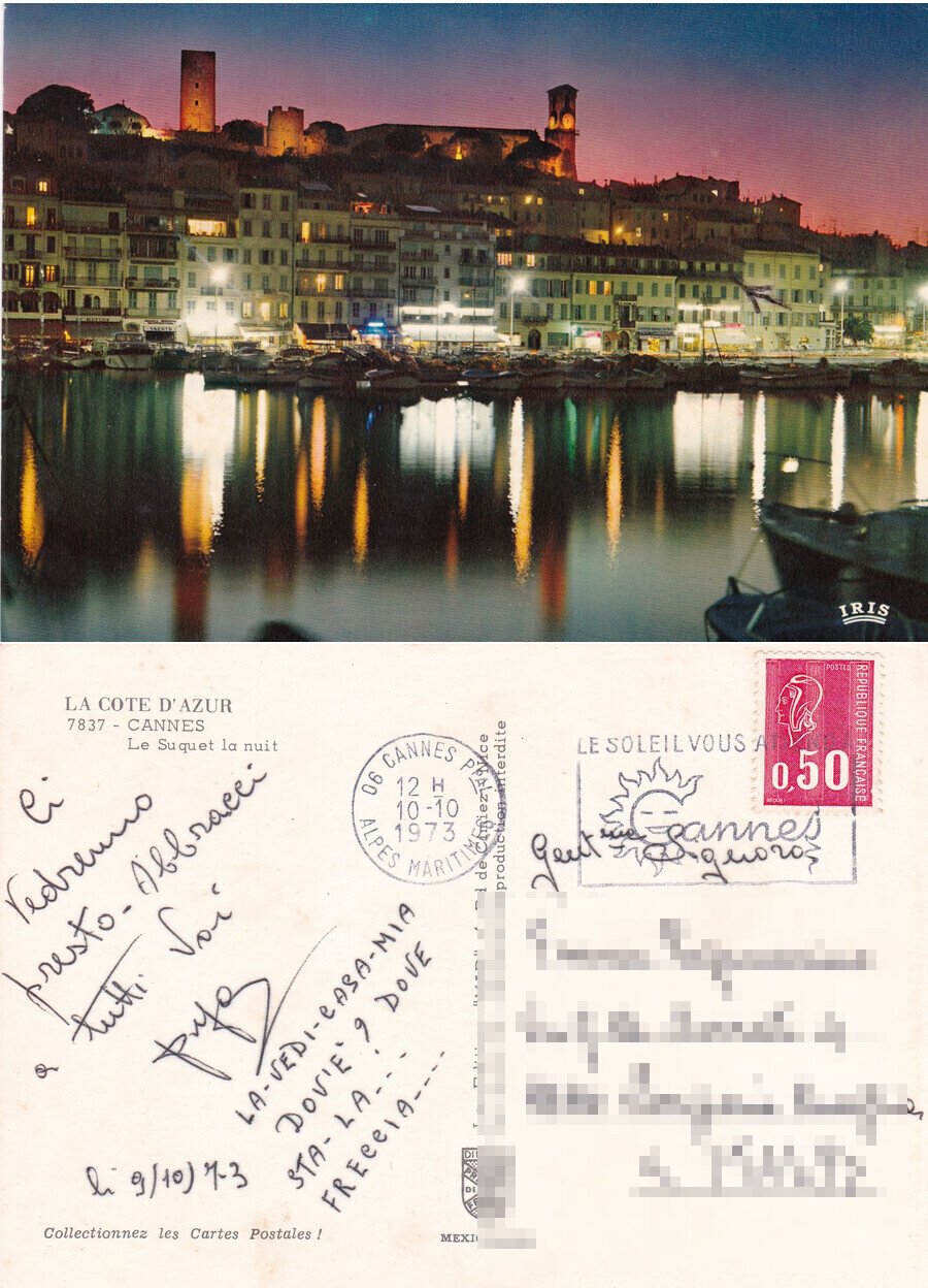 Cannes. Le Suquet la nuit. Viaggiata 1973