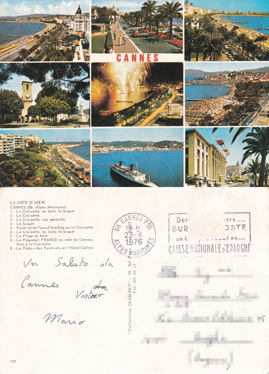 Cannes. Vedute. Viaggiata 1976