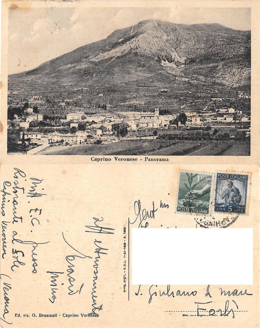 Caprino Veronese (VR). Panorama. Anno stampa 1925. Viaggiata 1949