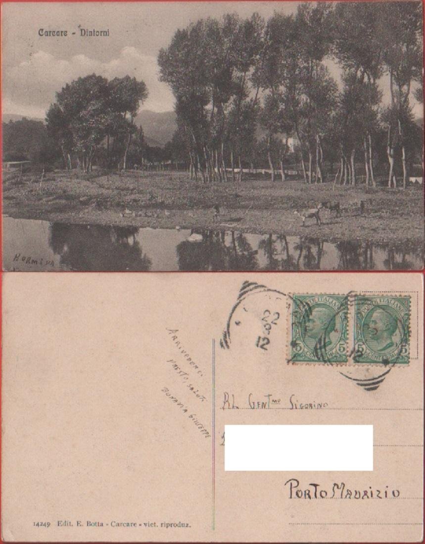 Carcare (SV). Dintorni. Viaggiata 1912. Animali, fiume Bormida