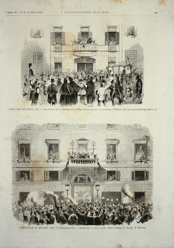 Carnevale di Roma 1876; Carnevale di Milano 1876. Stampa 1876